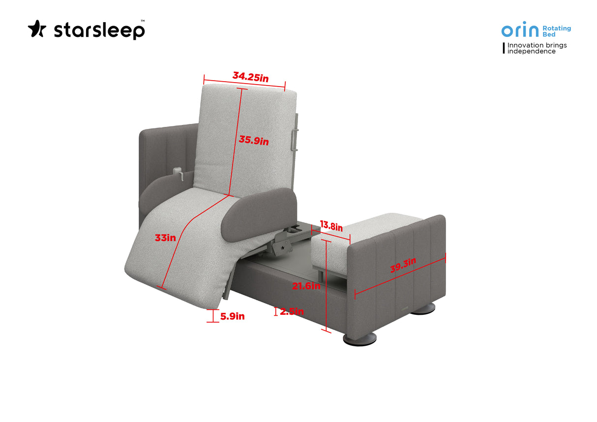 StarSleep Orin Rotating Sit to Stand Hospital Bed with Head and Foot Elevation